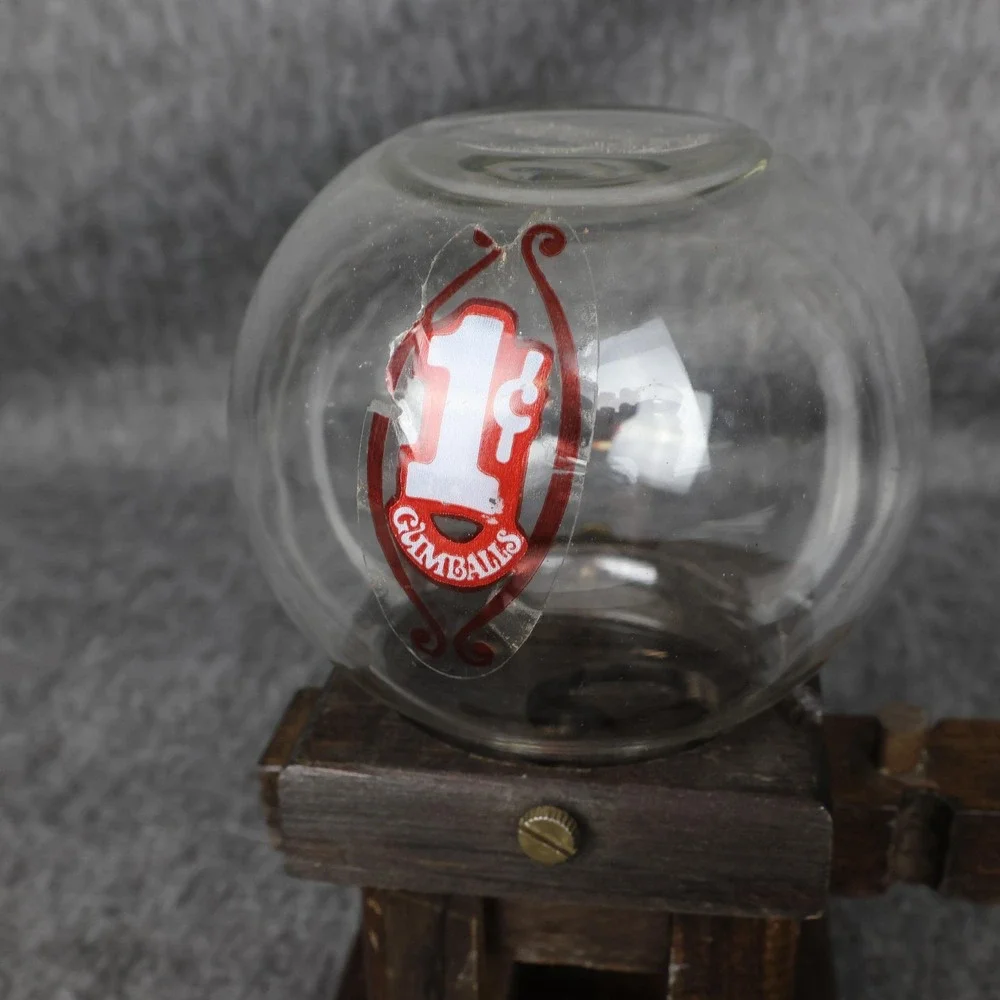 Vintage The Candy Man Wooden 1 Cent Gumball Machine Glass Globe USA Dispenser